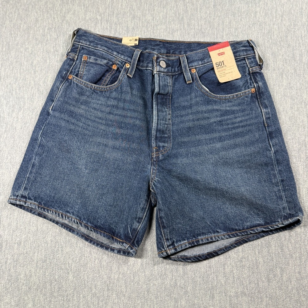 Levi's Shorts Womens W33 Blue 501 High Rise Mid Thigh 100% Cotton Denim‎ Cut Off